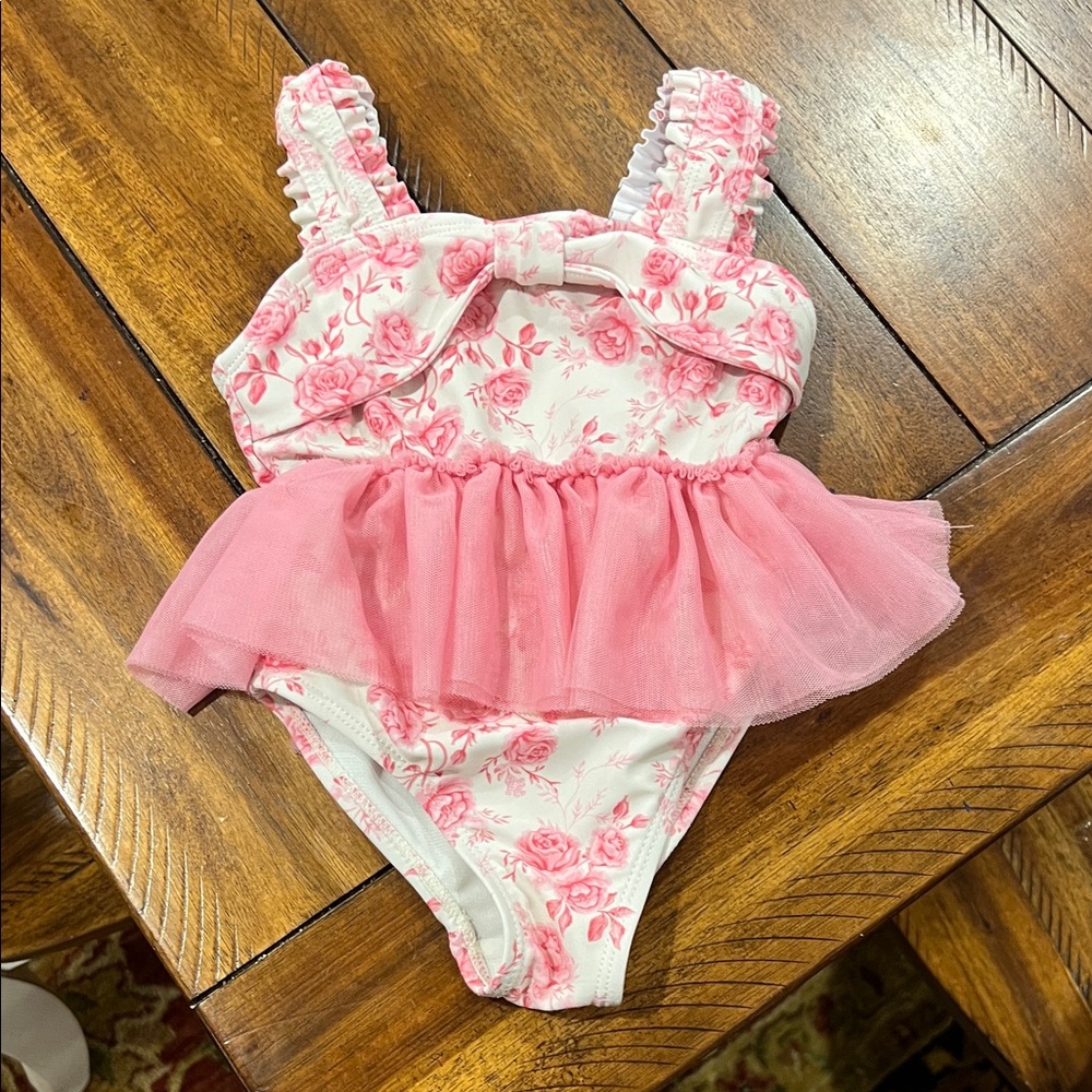 Floral Pink Tutu Swimsuit Catherine Malandrino 12M EUC girls